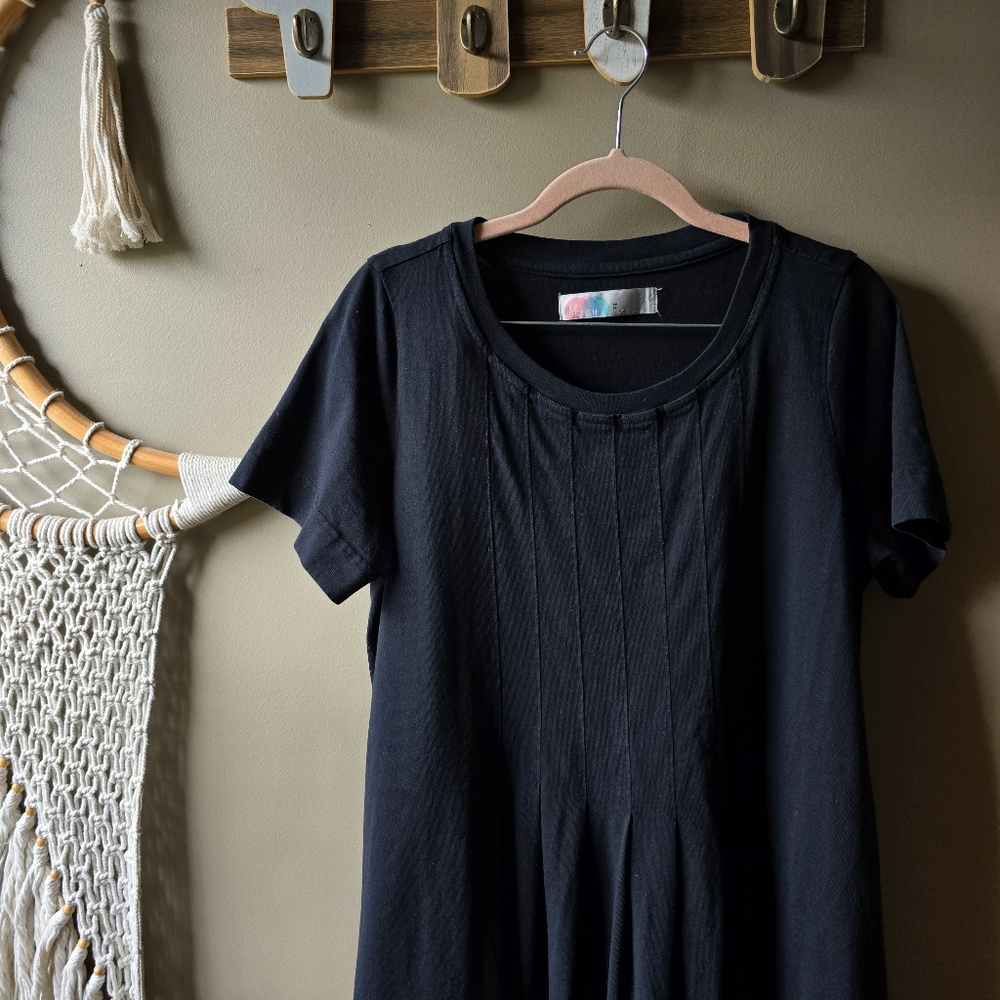 Free People Beach On Repeat Pleated Cotton Midi Dress Black - Picture 2 of 8